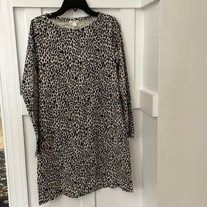 Never worn Girls Crewcuts cotton l/s dress, Size XL (12/14) in leopard print